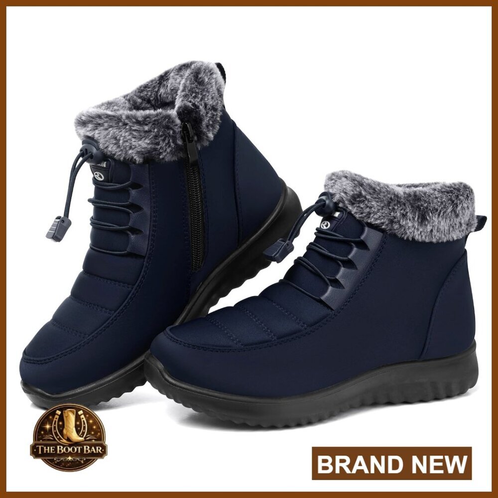 Faux Fur Lined Snow Boots, Water Resistant Ankle Boots with Zipper